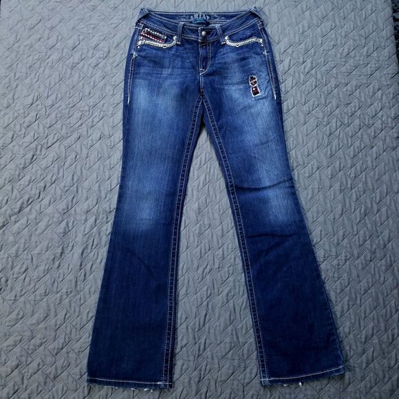 ARIAT Jeans Womens 28X34 Blue Turquoise Dark Wash American Denim Flare Leg - Picture 1 of 13